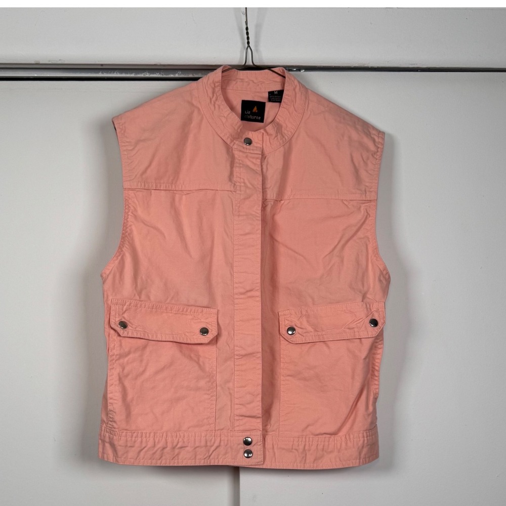 Liz Claiborne Coral Pink Utility‎ Cargo Vest Snap Front Cotton Blend Sz M SS